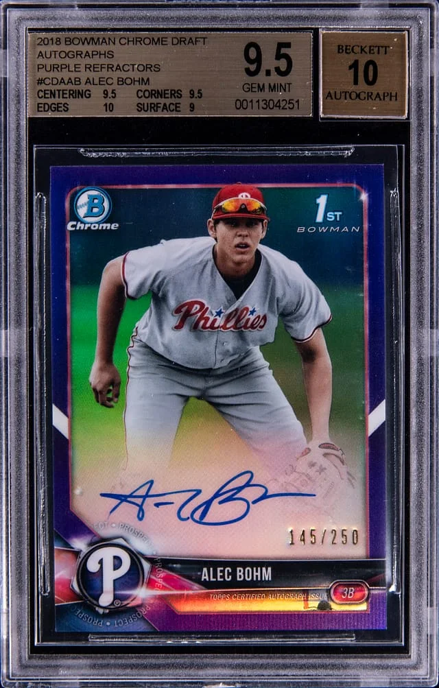 2018 Bowman Chrome Draft Alec Bohm Autographs Purple Refractor #CDAAB card image