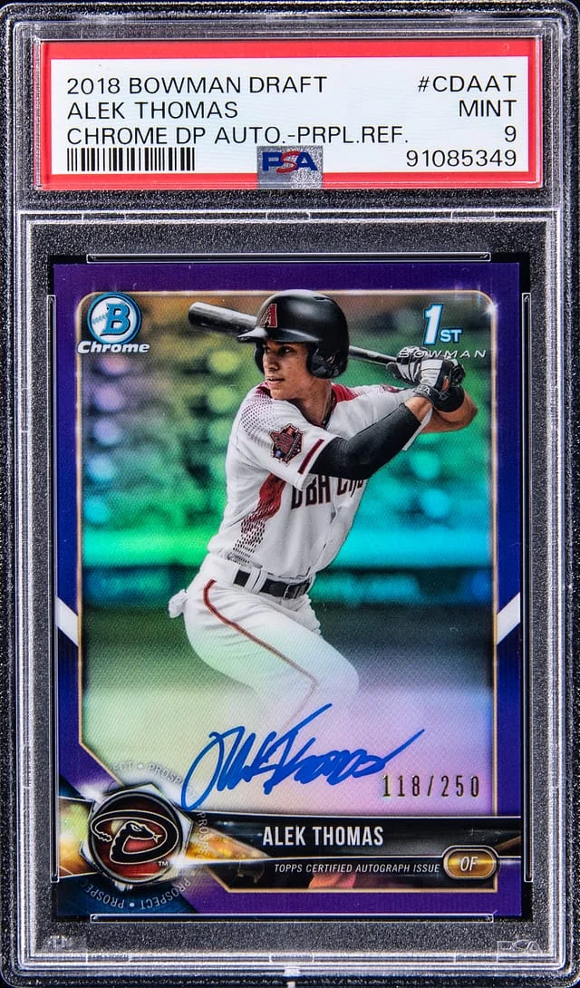 2018 Bowman Chrome Draft Alek Thomas Picks Autographs Purple Refractor #CDAAT card image