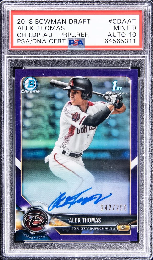 2018 Bowman Chrome Draft Alek Thomas Picks Autograph Purple Refractor #CPA-AT card image