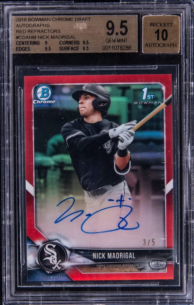 2018 Bowman Chrome Draft Nick Madrigal Autographs Red Refractor #CDA-NM card image
