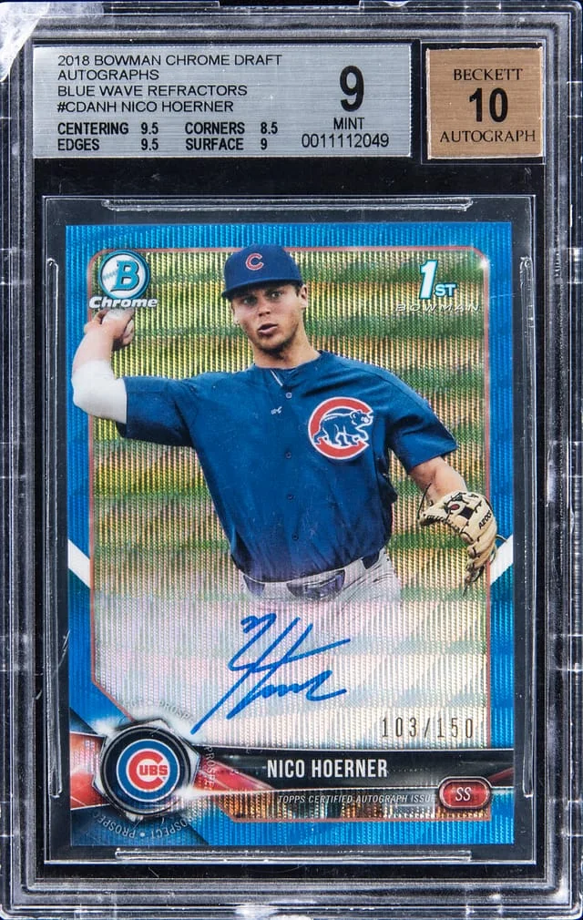 2018 Bowman Chrome Draft Nico Hoerner Autographs Blue Wave Refractor #NH card image