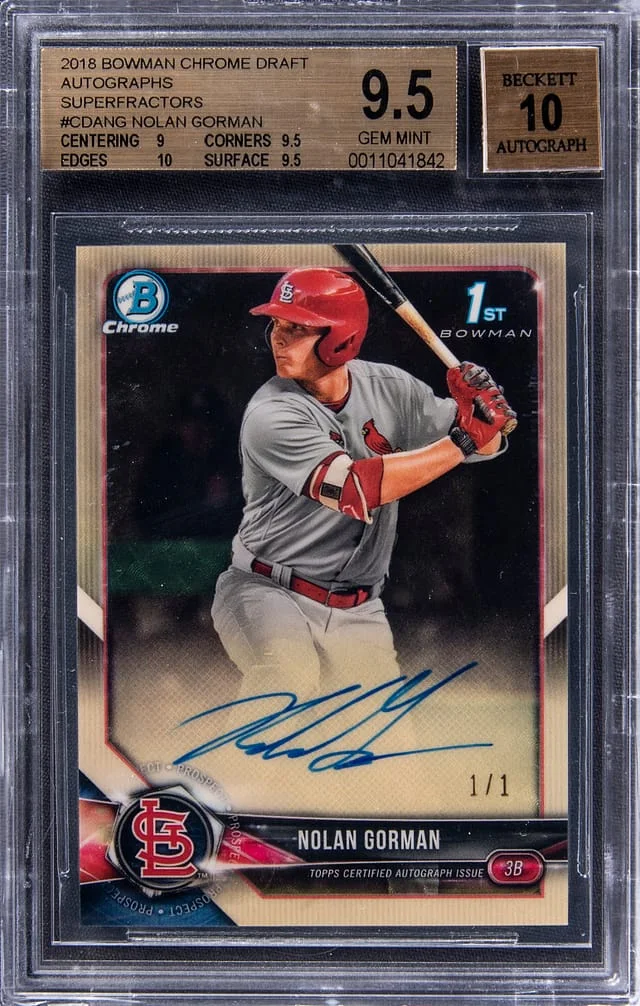 2018 Bowman Chrome Draft Nolan Gorman Picks Autograph Refractor #CDA-NG card image