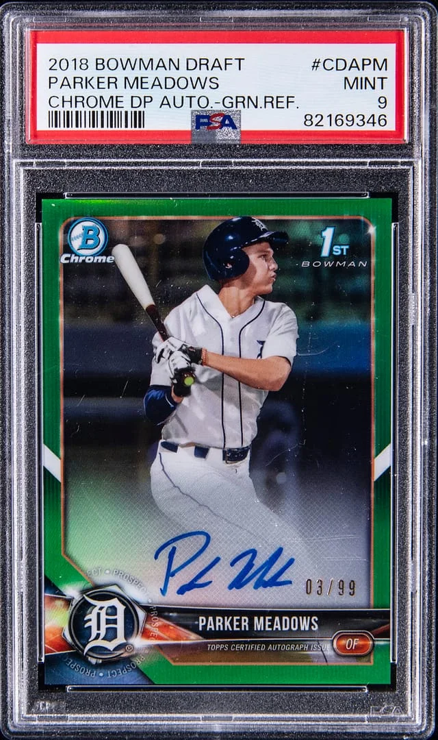 2018 Bowman Chrome Draft Parker Meadows Picks Autograph Green Refractor #CDA-PM card image