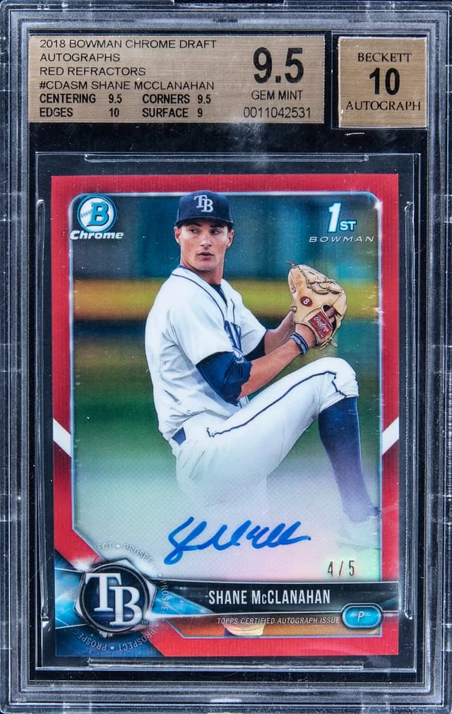 2018 Bowman Chrome Draft Shane McClanahan Autographs Red Refractor #CDA-SM card image