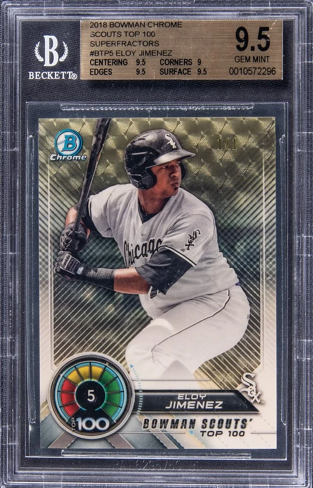 2018 Bowman Chrome Eloy Jimenez Scouts Top 100 SuperFractor #BTP-5 card image
