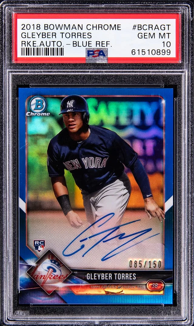 2018 Bowman Chrome Gleyber Torres Autograph Blue Refractor #BCRA-GT card image
