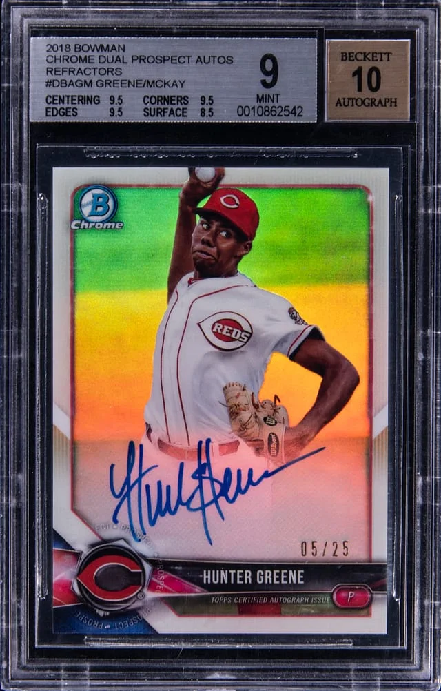 2018 Bowman Chrome Hunter Greene/Brendan McKay Dual Prospect Autographs Refractor #DBAGM card image