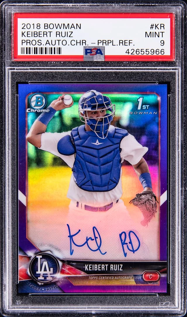 2018 Bowman Chrome Keibert Ruiz Prospect Autograph Purple Refractor #KR card image