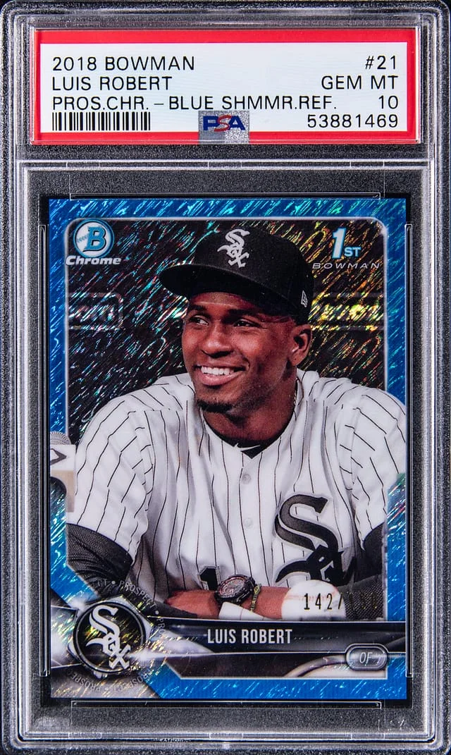 2018 Bowman Chrome Luis Robert Prospect Blue Shimmer Refractor #21 card image
