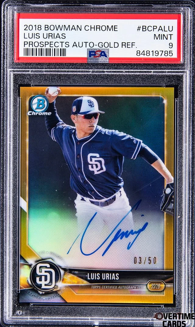 2018 Bowman Chrome Luis Urias Autograph Gold Refractor #BCPALU card image