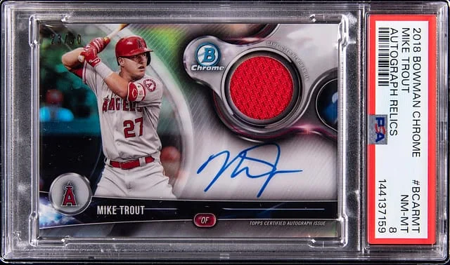 2018 Bowman Chrome Mike Trout Autograph Relics #BCAR-MT card image