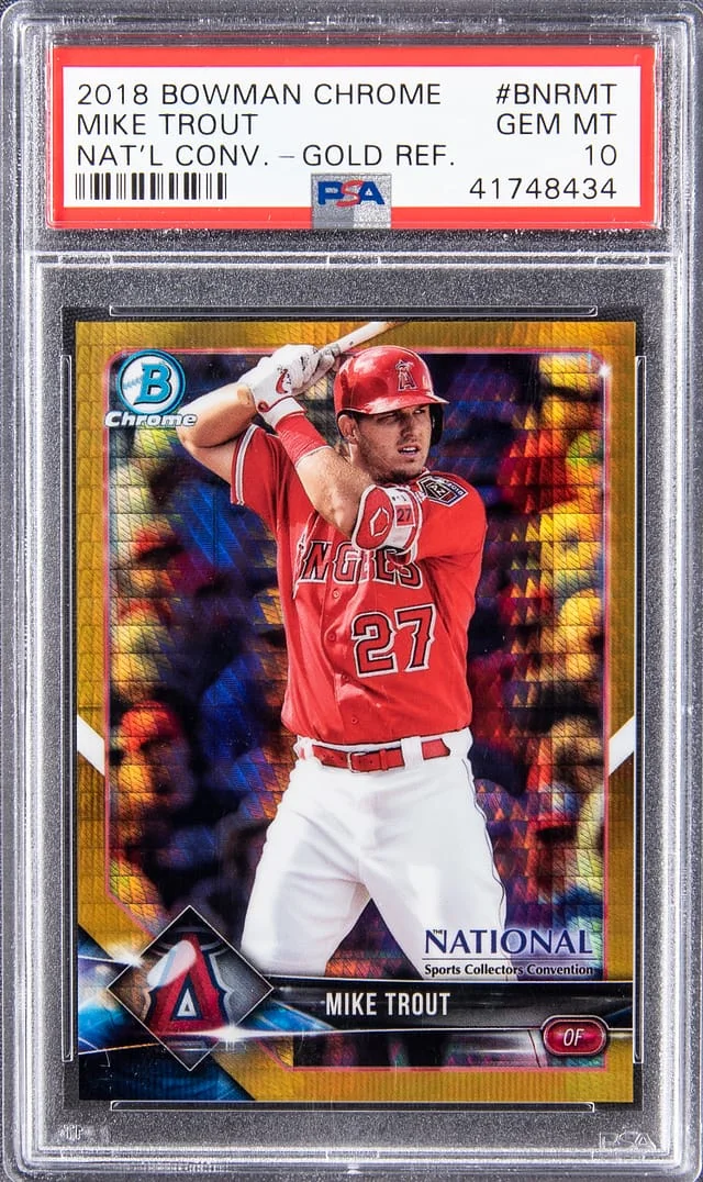 2018 Bowman Chrome Mike Trout National Convention Gold Refractor #BNR-MT card image