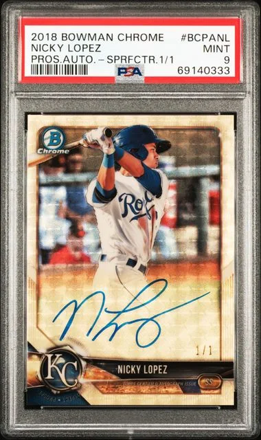 2018 Bowman Chrome Nicky Lopez Prospect Autographs SuperFractor #BCPA-NL card image