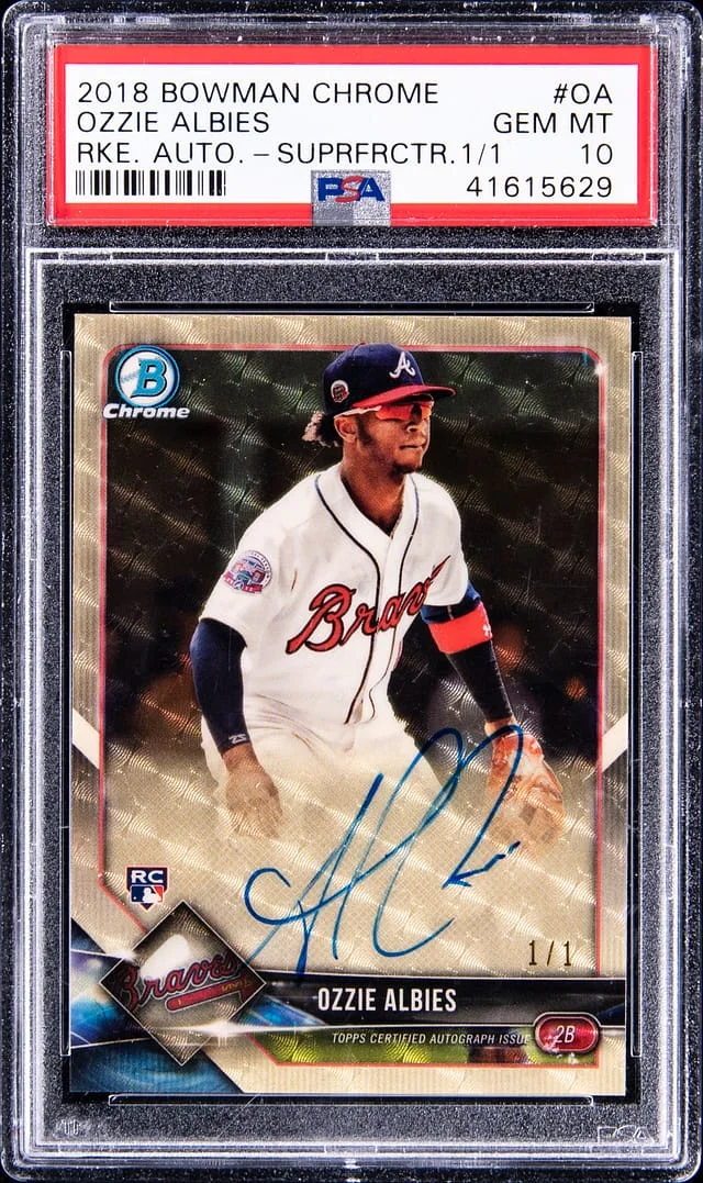 2018 Bowman Chrome Ozzie Albies Autographs SuperFractor #BCRA-OA card image