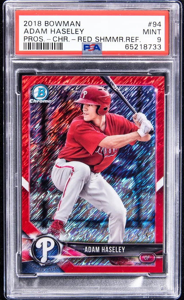 2018 Bowman Chrome Prospects Adam Haseley Red Shimmer Refractor #94 card image