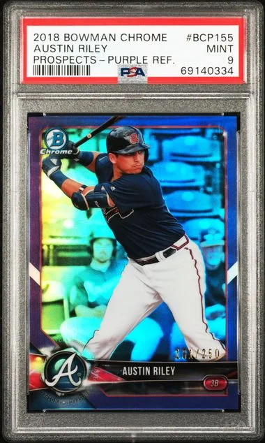 2018 Bowman Chrome Prospects Austin Riley Purple Refractor #BCP-155 card image