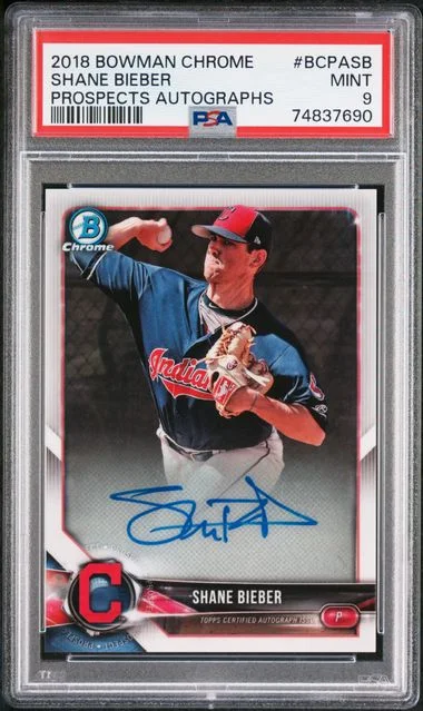 2018 Bowman Chrome Prospects Autographs Bcpasb Shane Bieber #no-number card image
