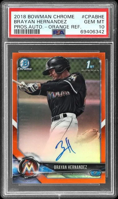 2018 Bowman Chrome Prospects Brayan Hernandez Autographs Orange Refractor #CPA-BHE card image