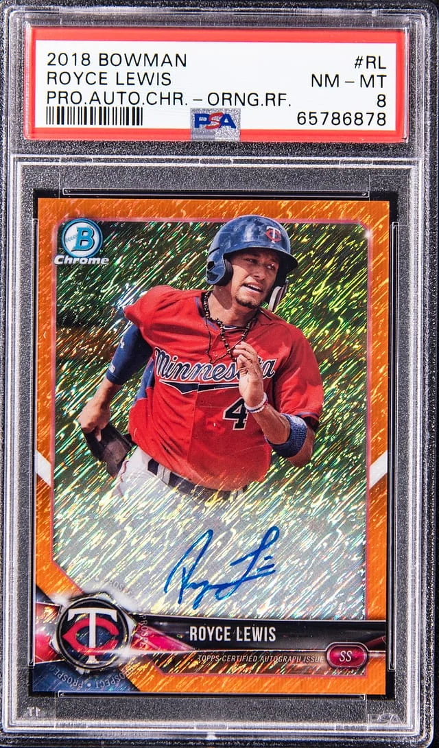 2018 Bowman Chrome Prospects Royce Lewis Autographs Orange Refractor #CPA-RL card image
