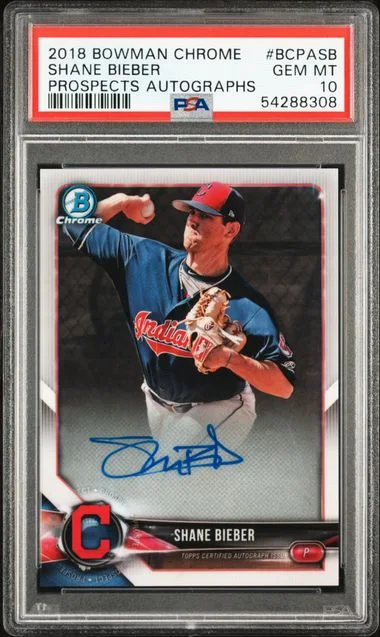 2018 Bowman Chrome Prospects Shane Bieber Autograph #BCPASB card image