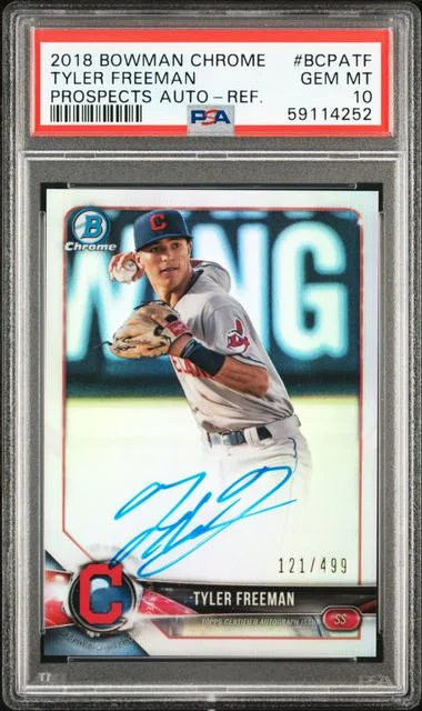 2018 Bowman Chrome Prospects Tyler Freeman Autographs Refractor #BCPATF card image