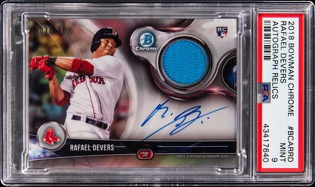2018 Bowman Chrome Rafael Devers Autograph Relics #BCAR-RD card image