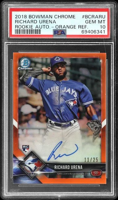 2018 Bowman Chrome Richard Urena Autographs Orange Refractor #BCRA-RU card image