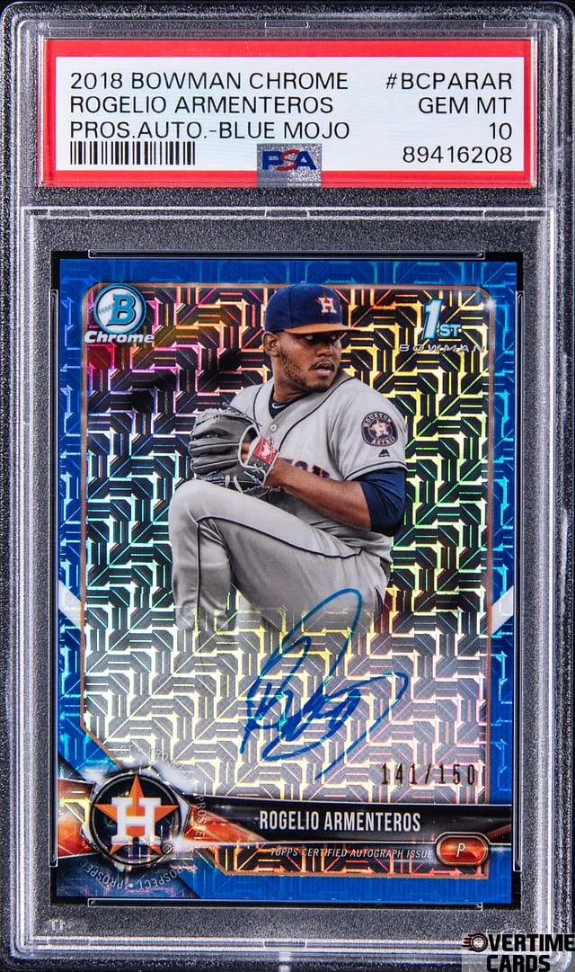 2018 Bowman Chrome Rogelio Armenteros Prospect Autograph Blue Mojo #BCPA-RAR card image