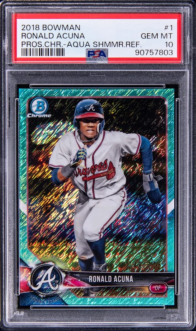2018 Bowman Chrome Ronald Acuna Jr Prospect Aqua Shimmer Refractor #1 card image