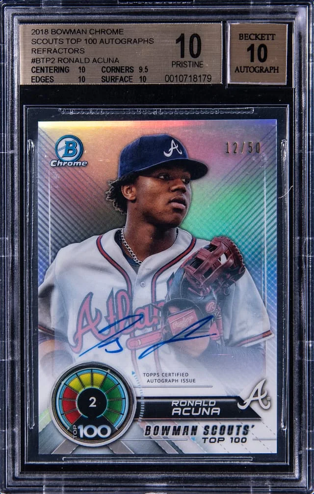 2018 Bowman Chrome Ronald Acuna Jr. Scouts Top 100 Autograph Refractor #BTP-2 card image