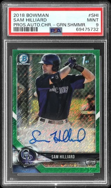 2018 Bowman Chrome Sam Hilliard Prospect Autographs Green Shimmer #CPA-SHI card image