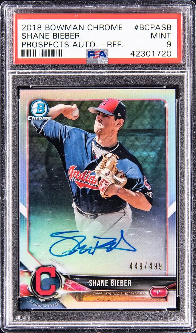 2018 Bowman Chrome Shane Bieber Prospect Autographs Gold Shimmer Refractors #BCPA-SB card image
