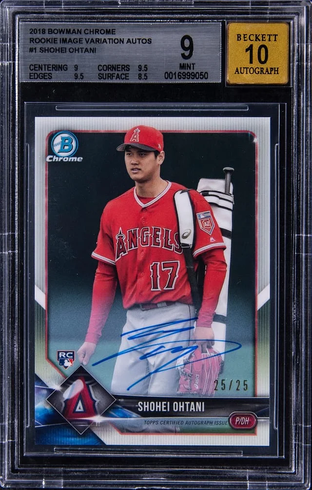 2018 Bowman Chrome Shohei Ohtani Blue Refractor #1 card image