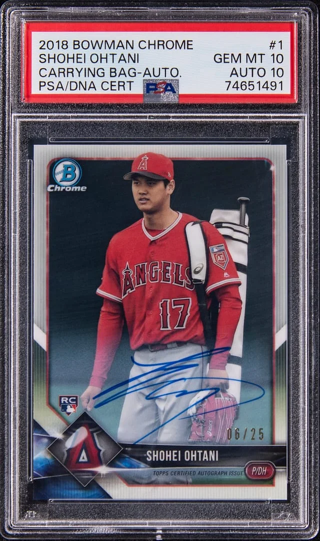 2018 Bowman Chrome Shohei Ohtani, Carrying Bag Autograph #1 card image