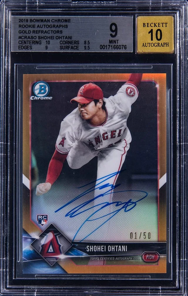 2018 Bowman Chrome Shohei Ohtani Autographs Blue Refractor #CRA-SO card image