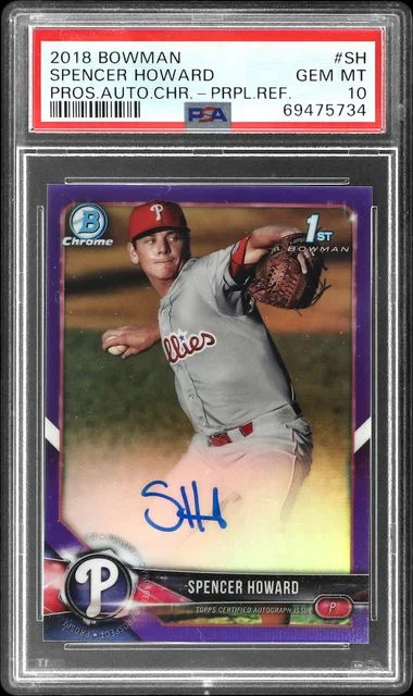 2018 Bowman Chrome Spencer Howard Prospect Autographs Purple Refractor #CPA-SH card image