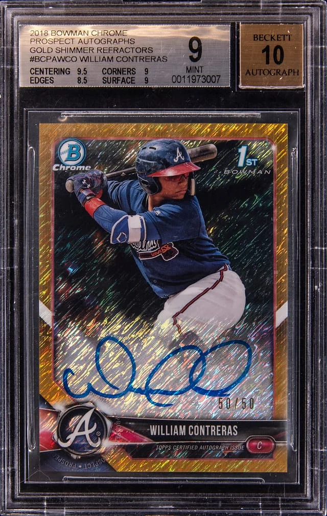 2018 Bowman Chrome William Contreras Prospect Autographs Gold Shimmer Refractors #BCPA-WCO card image