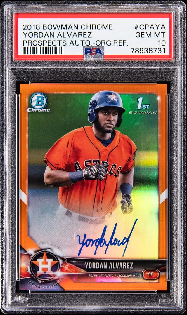 2018 Bowman Chrome Yordan Alvarez Prospect Autographs Orange Refractor #CPA-YA card image