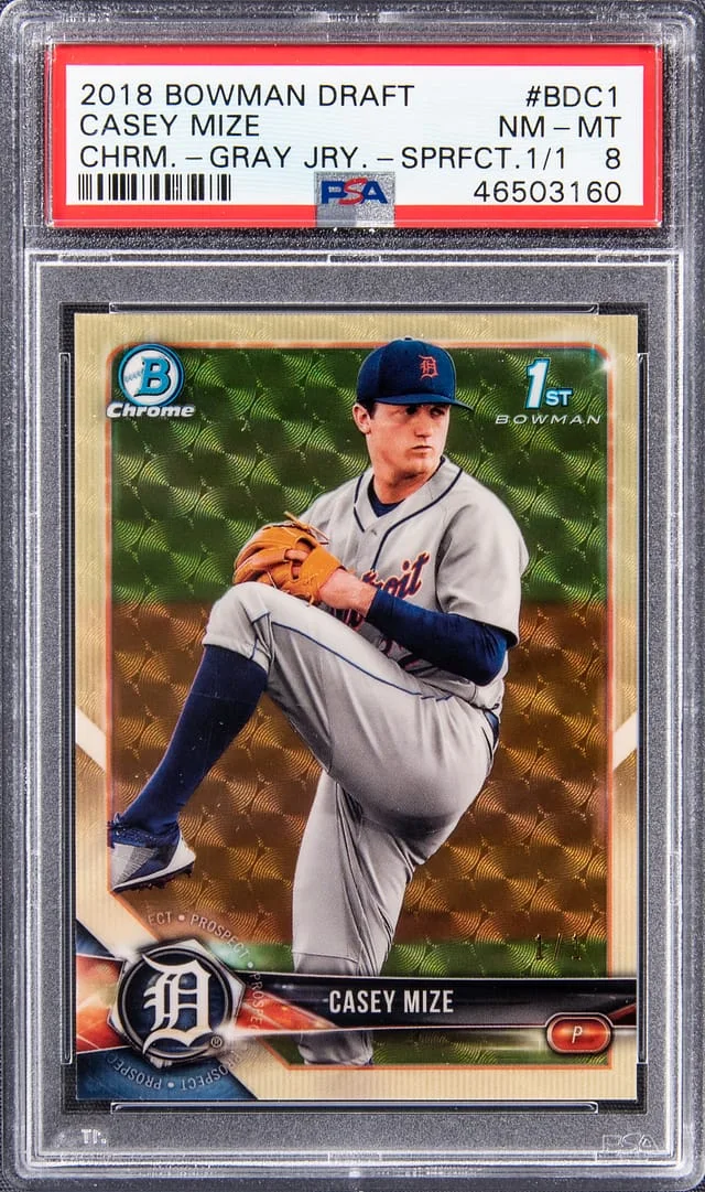 2018 Bowman Draft Casey Mize, Gray Chrome SuperFractor #BDC-1 card image
