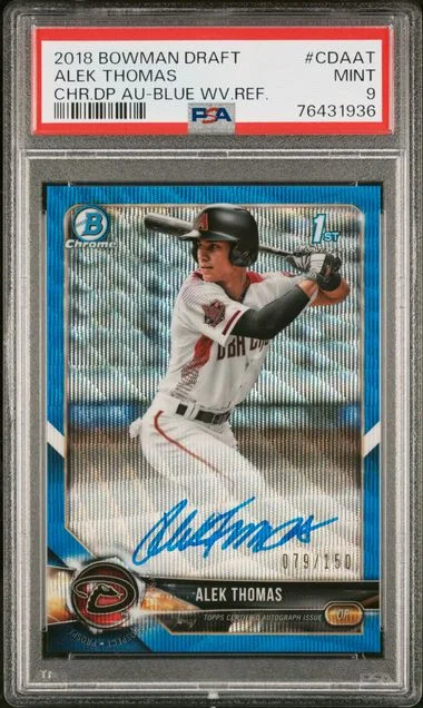 2018 Bowman Draft Chrome Draft Picks Autographs Blue Wave Refractor Cdaat Alek Thomas #no-number card image