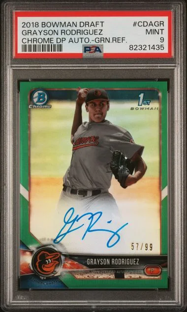 2018 Bowman Draft Chrome Draft Picks Autographs Green Refractor Cdagr Grayson Rodriguez #no-number card image