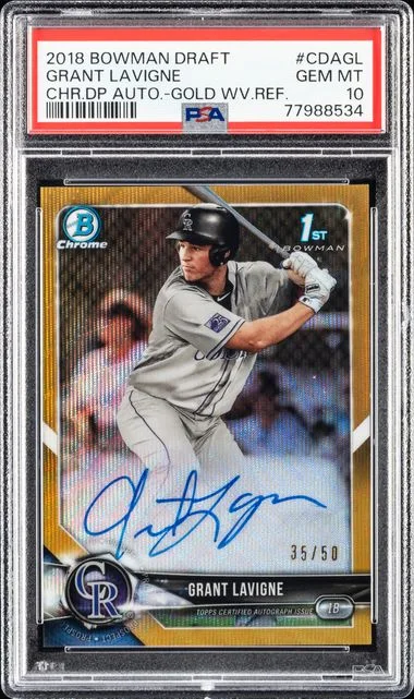 2018 Bowman Draft Grant Lavigne Chrome Draft Picks Autographs Gold Wave Refractor #CDAGL card image