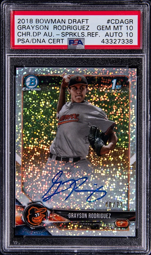 2018 Bowman Draft Grayson Rodriguez Chrome Draftpicks Autograph Sparkles Refractor #CDA-GR card image