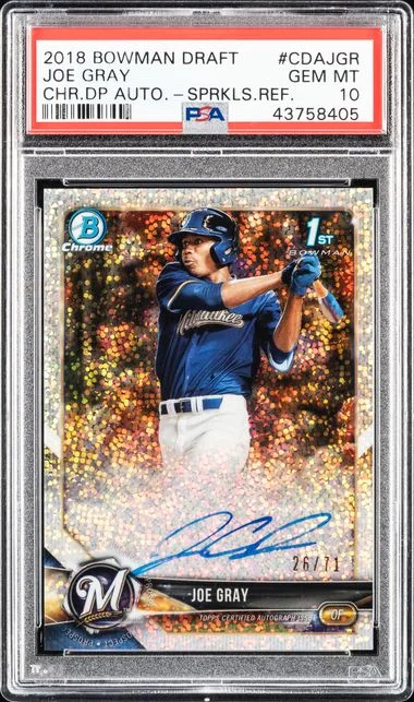 2018 Bowman Draft Joe Gray Chrome Draft Picks Autographs Sparkles Refractor #CDAJGR card image