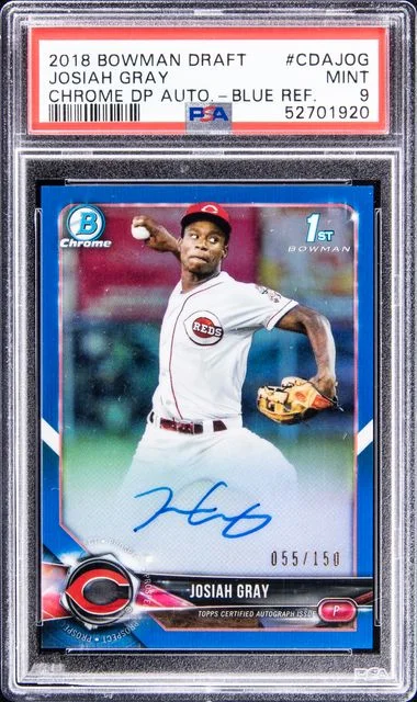 2018 Bowman Draft Josiah Gray Chrome Draft Picks Autographs Blue Refractor #CDA-JOG card image