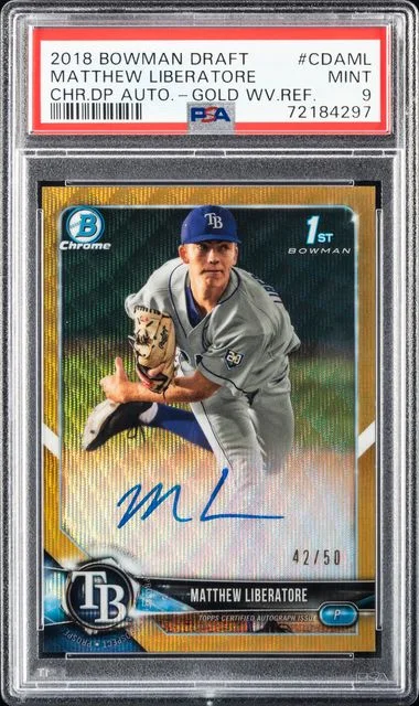 2018 Bowman Draft Matthew Liberatore Chrome Draft Picks Autographs Gold Wave Refractor #CDAML card image
