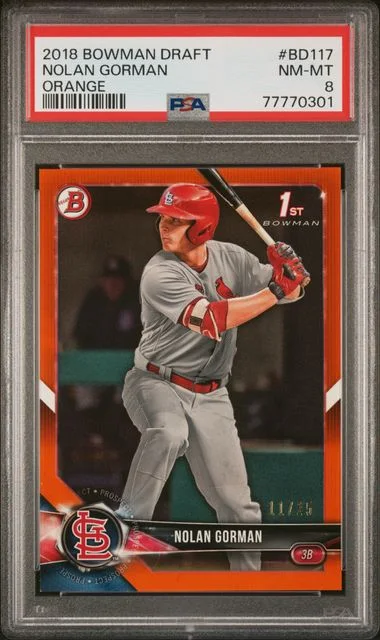 2018 Bowman Draft Nolan Gorman Orange #BD117 card image