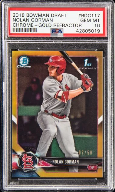 2018 Bowman Draft Nolan Gorman Chrome Gold Refractor #BDC-117 card image