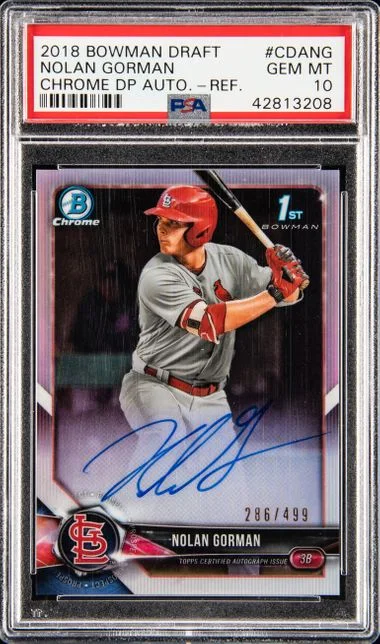 2018 Bowman Draft Nolan Gorman Chrome Draft Picks Autographs Refractor #CDANG card image