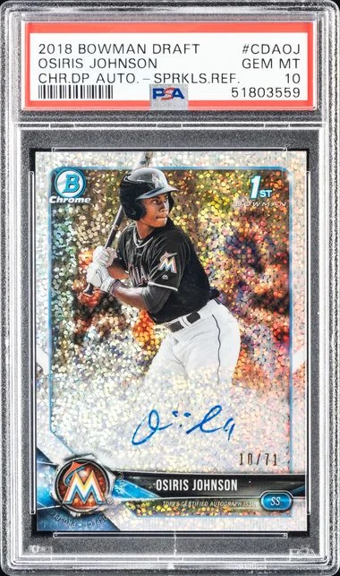 2018 Bowman Draft Osiris Johnson Chrome Draft Picks Autographs Sparkles Refractor #CDAOJ card image